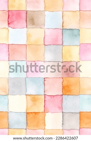 Hand painted multicolor watercolor square allover seamless print pattern