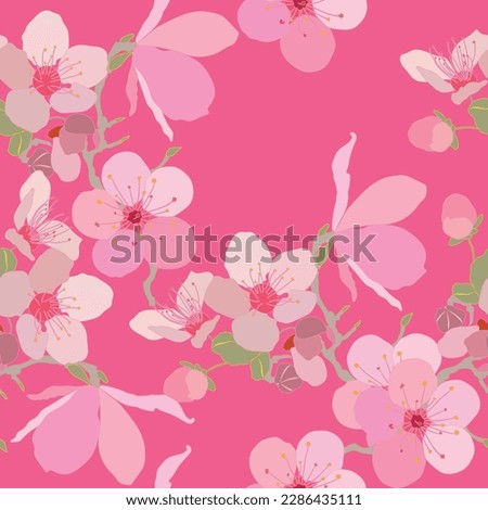 Beautiful peach blossom as seamless flower. Suit for fabric print,  illustration, wallpaper, like sakura style.