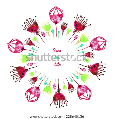 Vector flower background. Watercolor red and green flowers pattern. Vector circular illustration for textiles, interior design, for book design, website background. 