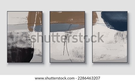 A set of three abstract art vector illustrations. Creative minimalist hand drawn vector illustration, vector design for wall decor, wallpaper, poster, card, mural, carpet, hanging, print