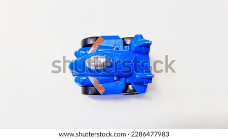 Toy car blue model for kids isolated on white background