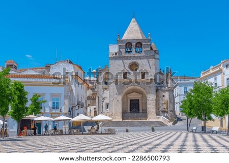 Praca de Republica square and the church of our lady of the assumption at Portuguese town Elvas.