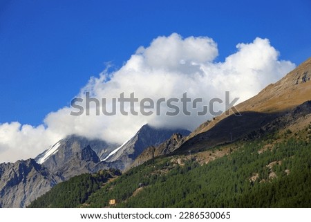 Panoramic view of the Pennine Alps in Switzerland, Europe	