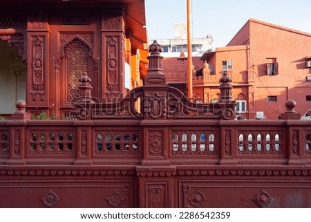 Decorative Railing  Jali of Gurudwara Shri Guru Singh Sabha, Indore. Shri Guru Nanak Devji Sikh Gurudwara, Indore. Stone Carved Jali  Railing. Indian Architecture. Royalty-Free Stock Photo #2286542359