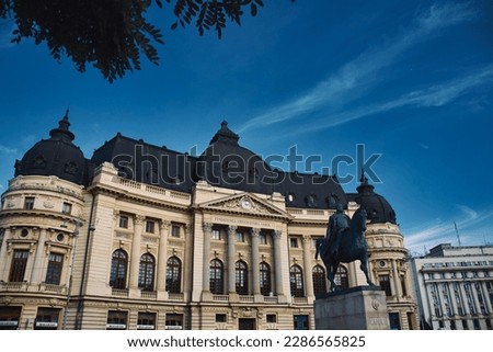 Equestrian statue of Carol in front of Bucharest Central University Library