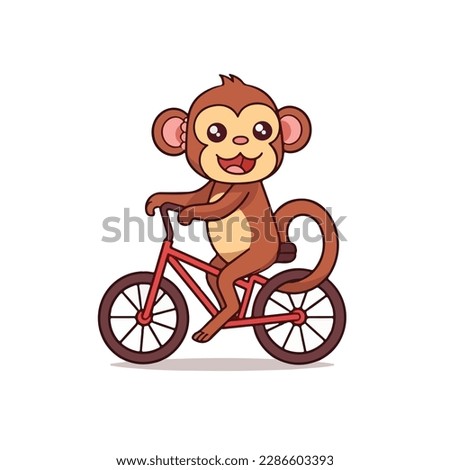 Mascot cartoon of cute smile monkey ride bicycle. 2d character vector illustration in isolated background