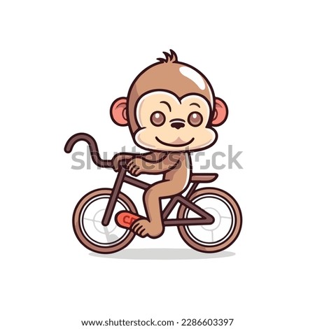 Mascot cartoon of cute smile monkey ride bicycle. 2d character vector illustration in isolated background