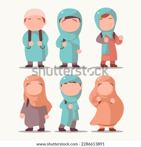 An illustration of a young Muslim student is a beautiful depiction of a child who is actively engaged in learning about their faith. The child is dressed in modest Islamic clothing, with a colorful hi