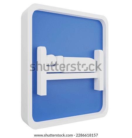 3D render resting place sign icon isolated on white background, blue informative sign