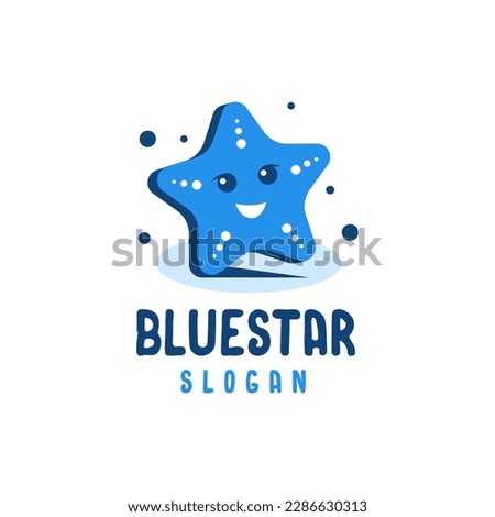 Happy smiling blue starfish mascot
