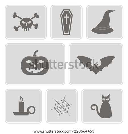 set of monochrome icons with symbols of Halloween for your design