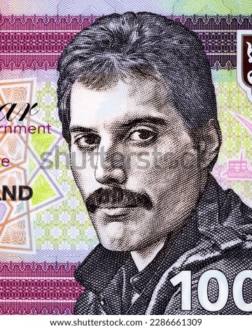 Freddie Mercury a portrait from Zanzibari money Royalty-Free Stock Photo #2286661309
