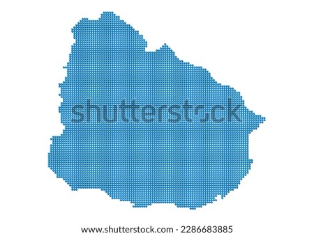 An abstract representation of Uruguay, vector Uruguay map made using a mosaic of blue dots with shadows. Illlustration suitable for digital editing and large size prints.