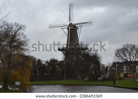 Classic yet Stunning Windmill in the Old City of Leiden, the Netherlands