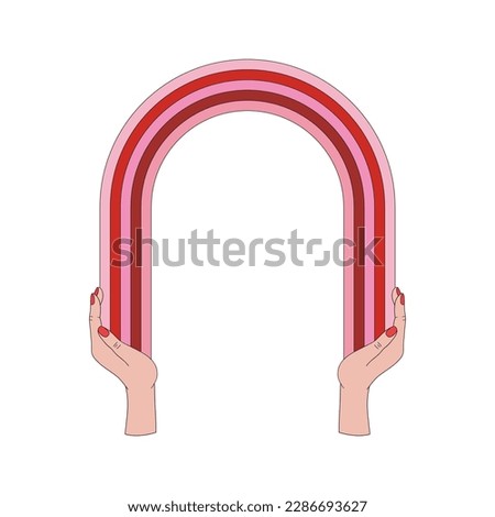 Hands palms keep rainbow vector clip-art isolated on white for Valentines Day love design. 