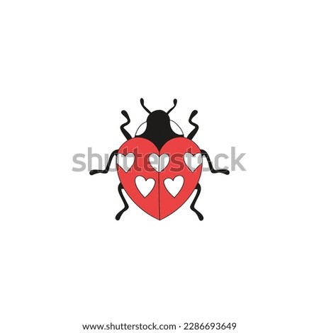 Groovy hippie lady love bug. Valentines Day graphics. Vector illustration isolated on white.