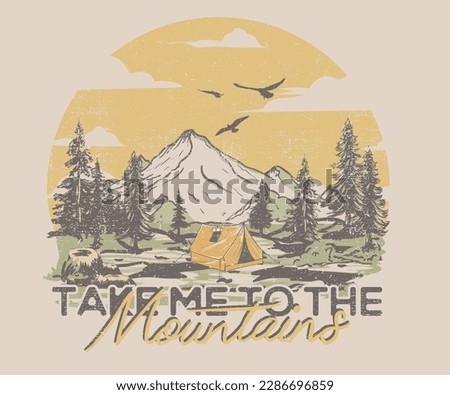 Explore graphic print design for apparel. Mounting summer camping artwork for t shirt , sweatshirt, poster, sticker and others.