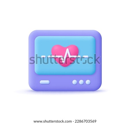 Ecg machine display with heartbeat, pulse trace sign. Electrocardiogram beat rate wave. Medicine and healthcare concept. 3d vector icon. Cartoon minimal style. Royalty-Free Stock Photo #2286703569