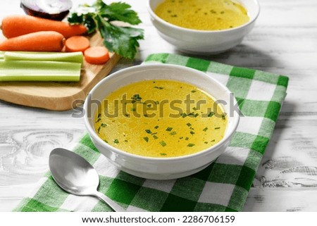 Chicken broth, stock or bouillon with vegetables	