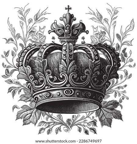 Hand Drawn Engraving Pen and Ink Crown Vintage Vector Illustration