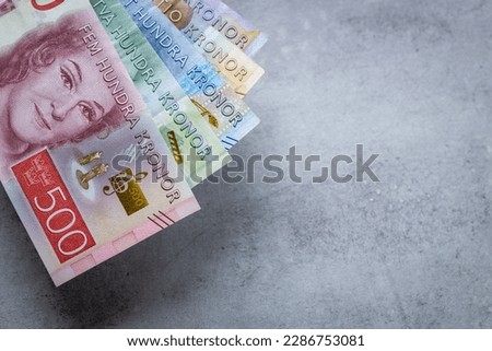 Swedish money on a gray countertop, Copy space, business and financial concept, close up Royalty-Free Stock Photo #2286753081