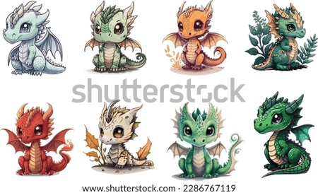 Chibi dragon vectors for illustration. Cute dragon vector bundle