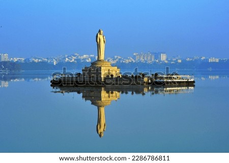 Buddha statue in Hussain Sagar Lake, Hyderabad India Royalty-Free Stock Photo #2286786811