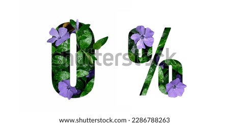 Creative number 0 zero and sign percent concept made of fresh flowers with raindrops. Royalty-Free Stock Photo #2286788263