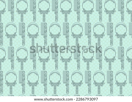 Seamless pattern with morning routine elements: alarm clock, mirror, coffee cup, toothpaste and toothbrushes etc.