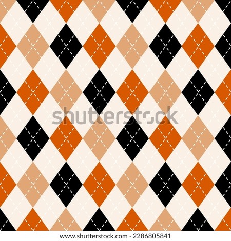 Argyle plaid pattern sweater vest beige orange and black color with white  stripes background.