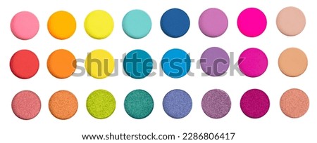 Multicolored neon eyeshadow palette. Make-up. Beauty products. Bright colorful beautiful background. Tool for makeup artist. Cosmetic. Visagiste. Beauty shop. Summer eye shadow. Royalty-Free Stock Photo #2286806417
