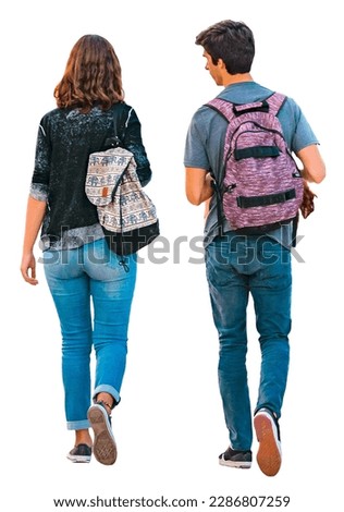 Teen couple walking isolated on white background photo Royalty-Free Stock Photo #2286807259