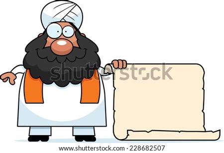 A cartoon illustration of a Sikh with a sign.