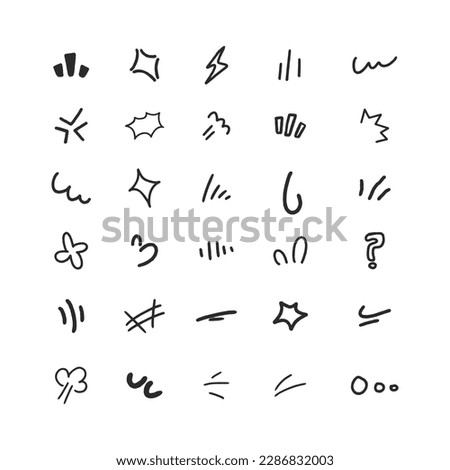 Hand Drawn Cute Cartoony Expression Sign Doodle Line Vector Set Royalty-Free Stock Photo #2286832003