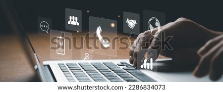 Men hand pointing finger and reach out for contact for customer service or purchase order from online shopping. Global marketing that allow business to connect with insight customer data Royalty-Free Stock Photo #2286834073