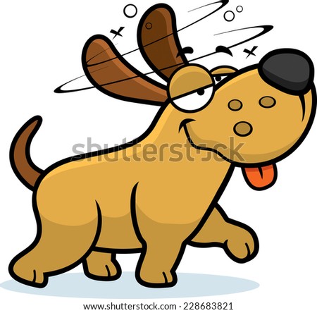 A cartoon illustration of a dog looking drunk.