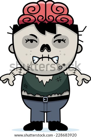 A cartoon illustration of a little zombie looking angry.