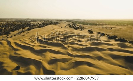 The Thar Desert Sand Dunes seeing from above - Jaisalmer, Rajasthan - India