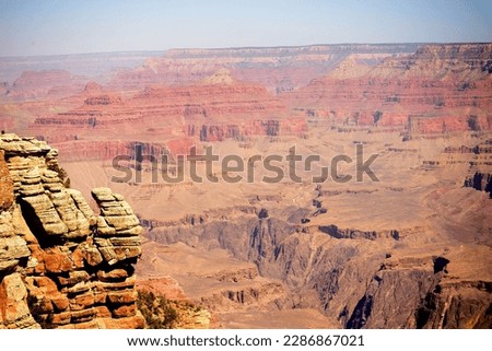 Late afternoon in the Grand Canyon Arizona with hazy blue sky