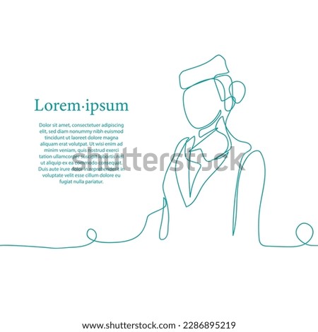 Stewardess, woman in uniform. One continuous line art drawing illustration of a stewardess. Royalty-Free Stock Photo #2286895219