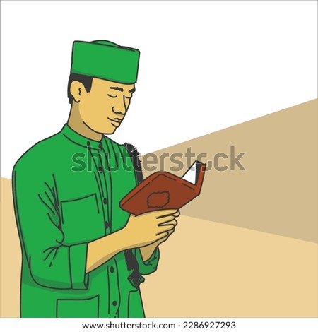 Illustration of Muslim Boy Reading Quran