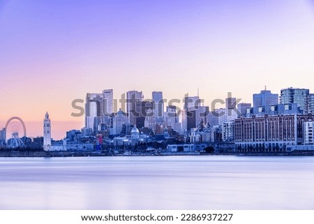 Beautiful pastel sunset over downtown montreal skyline