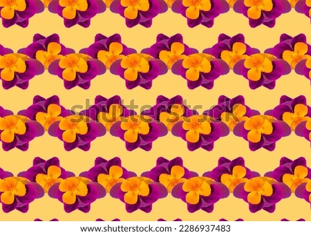 pansies flowers print on light orange background abstraction