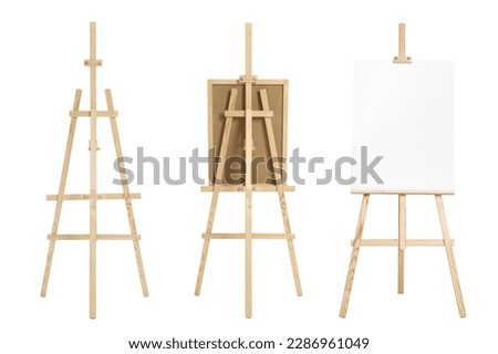 Wooden easel isolated on white, different sides Royalty-Free Stock Photo #2286961049