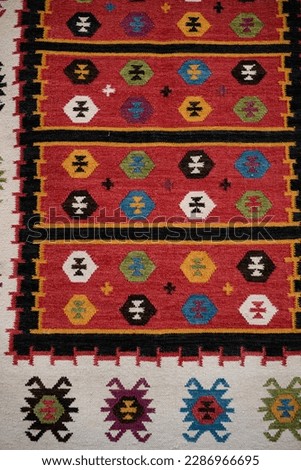 Details of traditional Bosnian carpet, kilim patterns. Royalty-Free Stock Photo #2286966695