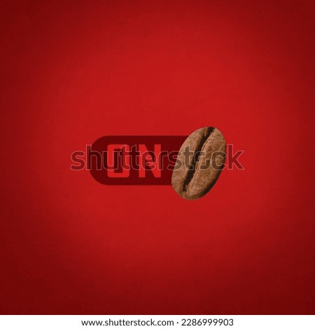 Coffee on button concept on red background