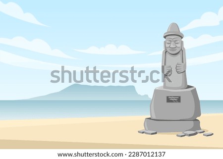 Jeju beach with iconic grandfather statue Royalty-Free Stock Photo #2287012137