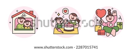 family month. People who appreciate their parents and love their children. Sweet home, mother and child cake making, event gifts.