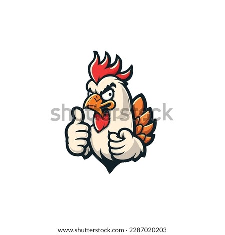 Chicken Logo Cartoon Character. Cute Cartoon Rooster chicken giving thumbs up. Vector logo illustration