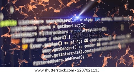 Abstract computer script code. Programming code screen